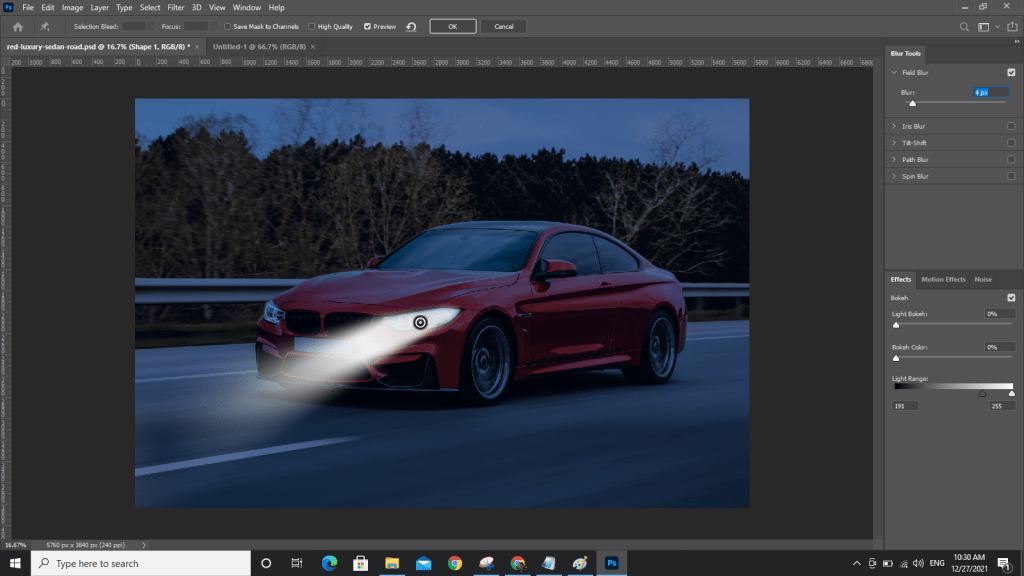 turn ON Car Headlights Photoshop