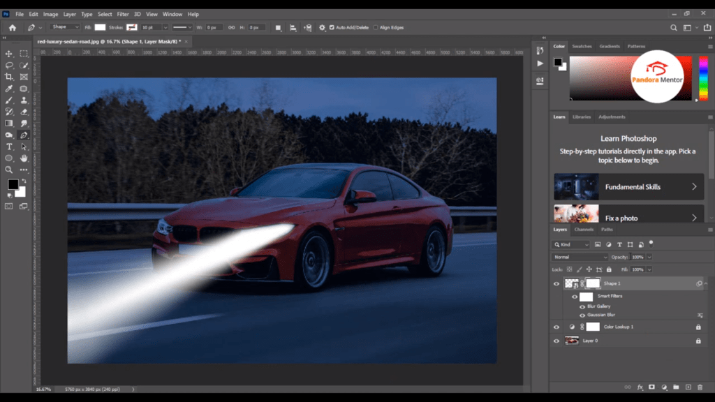 turn ON Car Headlights Photoshop