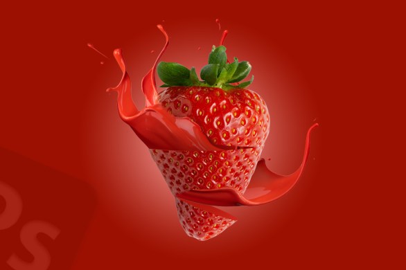 Strawberry Cutting with Splash Photoshop