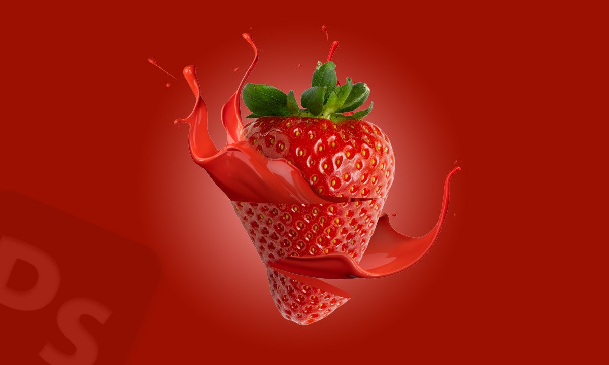 Strawberry Cutting with Splash Photoshop